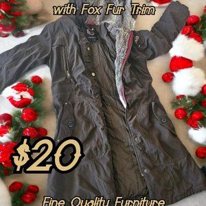 Madison Hooded Wool-Blend Coat with Fox Fur Trim